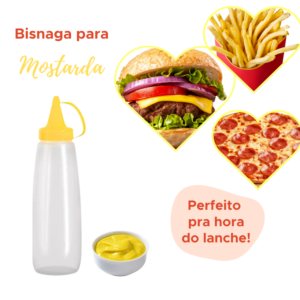 Bisnaga Mostarda 200ml Pote Molho Com Bico e Tampa Para Lanchonete