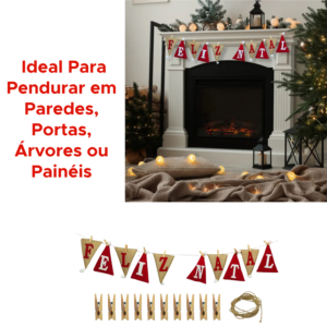 Faixa Feliz Natal Juta Com Pregador Decoração Natalina Para Árvore Parede Decorativo