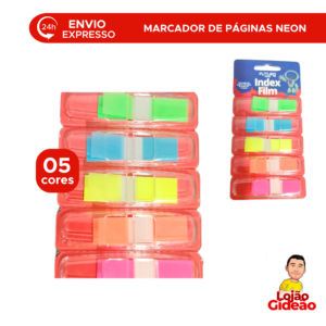 125 Marcadores de Página Neon 5 Cores Para Livro Caderno Agenda Estudos