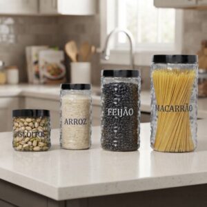 Kit 4 Potes Mosaico Organizadores Para Mantimentos e Cozinha
