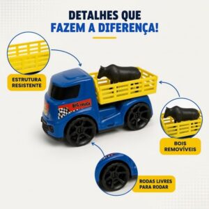 Caminhão Boiadeiro de Brinquedo com 2 Bois Infantil Carrinho de Fazenda