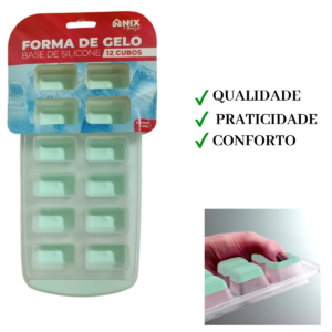 Kit 4 Formas de Gelo Sortido 12 Cubos Fundo em Silicone Fácil de Desenformar