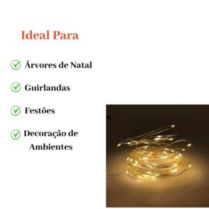 Fio de Fada Cobre 5 Metros 50 LEDs Branco Quente à Pilha Natal
