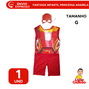 Fantasia Infantil Homem de Ferro Curta Com Máscara Para Menino Festa Carnaval