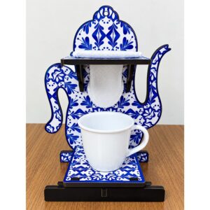 Kit Mini Coador De Café Chá Gourmet Bule Individual Com Xícara De Acrílico Madeira