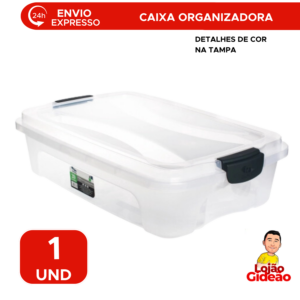 Caixa Organizadora 20L Preta Com Tampa Para Roupas Brinquedos Ferramentas