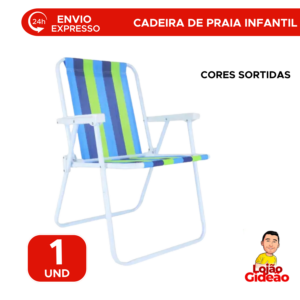 Cadeira Infantil de Praia Mor Alta Dobrável em Aço Cores Sortidas