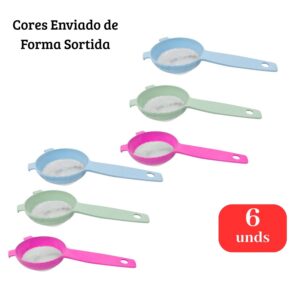 Kit 6 Peneiras Plásticas 17cm Cozinha Coador Alimentos Sortidas