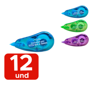 Kit 12 Fitas Corretivas Branca 5mm x 6m Sortidas Escolar