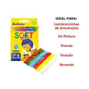 Kit 10 Pacotes Massinha de Modelar Acrilex Soft 6 Cores Para Lembrancinha De Aniversário