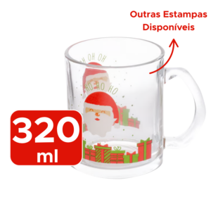 Caneca de Vidro Natalina 320ml Xícara de Natal Para Presente Natalino