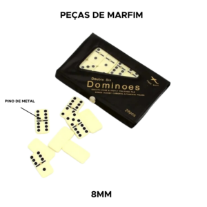 Jogo De Dominó Profissional Em marfim 8mm Com 28 Peças Resistente
