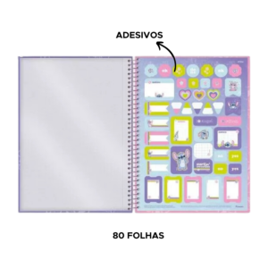 Caderno Stitch Holográfico 1 Matéria 80 Folhas Escolar Brilhante Disney