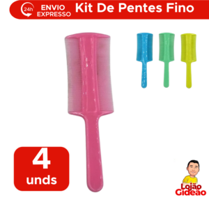 Kit 4 Pentes Fino Cata Piolho Com Cabo Plástico Para Remoção de Piolhos