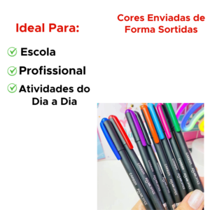 Kit 10 Canetas Esferográficas Coloridas Carbon 0.7mm Ponta Fina Lettering Planner Escola Escritório