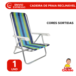 Cadeira de Praia Mor Reclinável 4 Posições Alumínio Camping Piscina Sortido