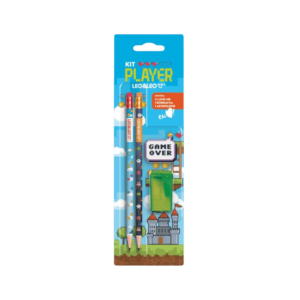Kit Escolar Gamer 4 Peças Lápis HB Borracha e Apontador Infantil