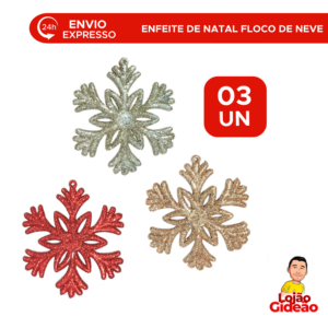 Enfeite Para Arvore De Natal Flocos De Neve Com 3 Unidades Decoração Vermelho Prata Dourado Brilho