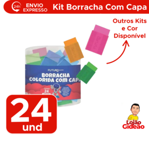 Kit Borracha Com Até 24 Borracha C/ Capa Para Escola Escritorio Branca Colorida