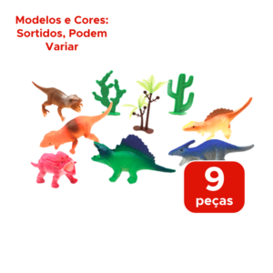 Kit Dinossauros 9 Peças PVC Sortidos Para Crianças