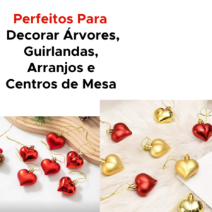 Kit Enfeite Natal Coração 4cm Com 6 Unidades Para Árvore De Natal Festa Decoração