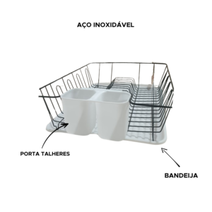 Escorredor E Secador De Louças Com Porta Talheres E Bandeja Aço Inoxidável