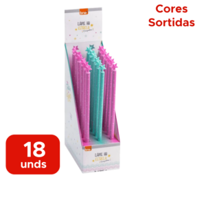 Kit Com 18 Lápis Grafite HB Redondo Estrela Com Ponteira Material Escolar