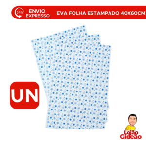 EVA Estampado 40x60 Branco Estrela Azul Artesanato Escola e Papelaria Criativa