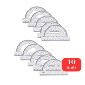 Kit 10 Transferidores Premium 180 Graus Cristal Transparente Escolar