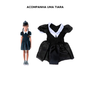 Fantasia Infantil Wandinha Para Menina Carnaval Halloween Festa Princesa