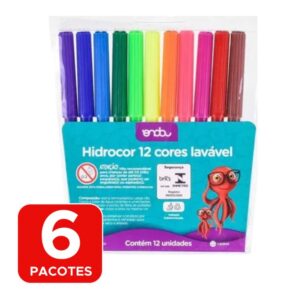 Kit 6 Pacotes De Canetinhas Hidrocor  Com 12 Cores Lavável