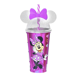 Copo Infantil Minnie Com Tampa e Canudo Orelha Minnie Mouse 500ml