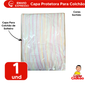 Capa Protetora Para Colchão Listrado Solteiro Com Zíper 100 % Poliéster 1,90m x 90cm x 25cm Sortido