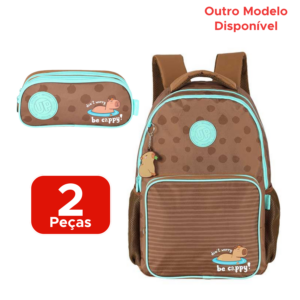 Kit Mochila + Estojo Escolar College Capivara Brownie Para Menino e Menina