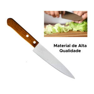 Faca Atenas 6 Polegadas Aço Inox Com Cabo De Madeira 28cm x 3,3cm Multiuso Cozinha Churrasco Carne Salada Legumes