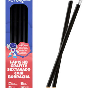 Kit 12 Unidades Caixa de Lapis Grafite Hb Sextavado Com Borracha Para Desenho e Escola