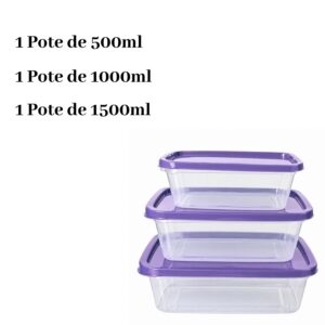 Kit 3 Potes Herméticos 500ml 1L 1,5L Para Alimentos Cozinha Organizador