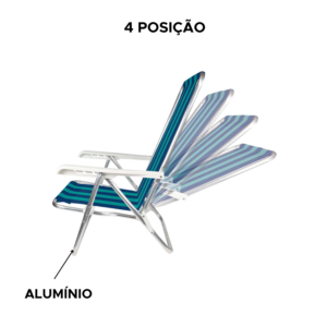 Cadeira de Praia Mor Reclinável 4 Posições Alumínio Camping Piscina Sortido