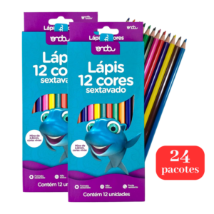 Kit 24 Pacotes de Lapis de Cor 12 Cores Sextavado Atacado