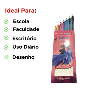 Lápis De cor Frozen 12 Cores Escolar Disney Arte Desenho