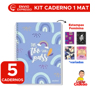 Kit 5 Cadernos Universitário 1 Matéria Feminino Com 96 Folhas De Capa Dura Aramado