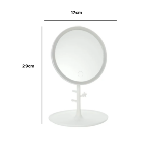 Espelho de Mesa Redondo LED Com Porta Joias Para Maquiagem Com Luz