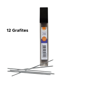 Grafite 2B 5mm Para Lapiseira 12 Unidades Refil Ponta Fina Escolar