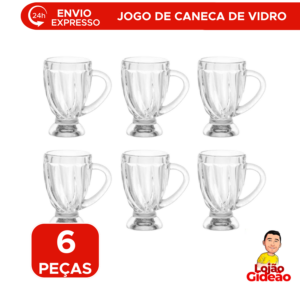 Jogo de Canecas de Vidro 6 Peças Transparente Para Café Chá e Bebidas