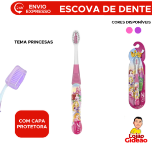 Escova Dental Com Capa Protetora Infantil Das Princesas Para Meninas Kids Criança Cerdas Macias