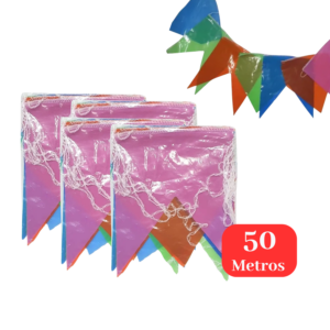 Kit 50 Metros Bandeirinhas Festa Junina Plástico São João Colorida