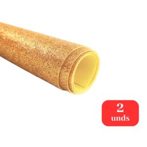 Kit 2 Folhas EVA Glitter Dourado 40x48cm Ouro Artesanato Festas Escola