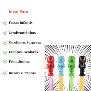 Bastão Lança Bolhas Heróis 37cm Brinquedo Infantil