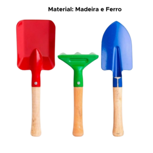 Kit 3 Ferramentas Para Jardim Pá Larga Fina e Ancinho Jardinagem Plantio