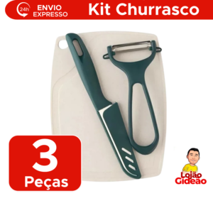 kit Churrasco Com 3 Peças Utensílios Para Cozinha Plástico E Aço Inox